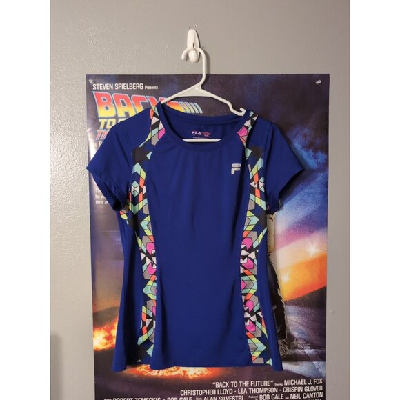 FILA SPORT Live in Motion Workout SHIRT Size M women's BLUE running Geometric - Picture 1 of 5